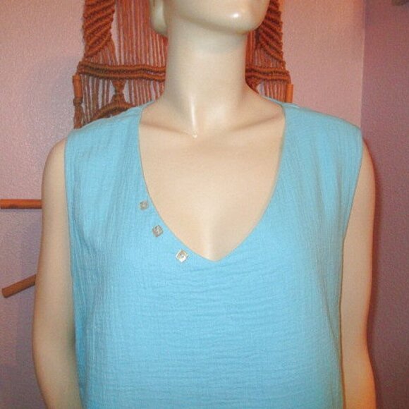 Lulu B Gauze Asymmetrical Top Size XL TunicTank Sleeveless Lagenlook Coastal NWT - Picture 2 of 11